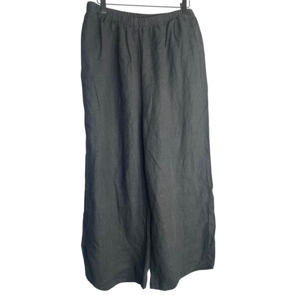 Flax Women’s Black Linen Full Elastic Wide Leg Lagenlook Looses Pants Size-Large - Picture 1 of 3